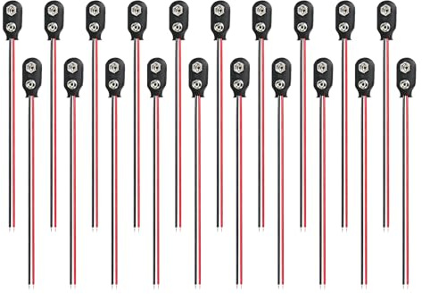 20 Stück 9V Batterie Anschluss Kabel 15 cm, 9 Volt Batterie Stecker Adapter für Blockbatterie, 9V Batterie Anschluss für Spielzeug, Messgeräte, Alarmanlagen und Elektronik