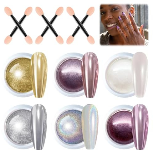 6 Stück Chrome Nail Powder,Crome Pulver Nägel Spiegel