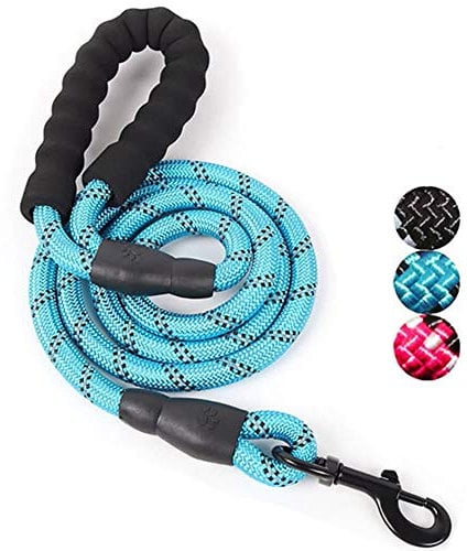 ADOGO® Rope Dog Lead with Soft Padded Handle and Reflective Threads Nylon Durable Dog Leash Safety 5FT Mountain Climbing Rope Twist Dog Lead For Small Medium Large Dogs (Blue)