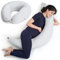 Niimo XXL 2-in-1 Schwangerschaftskissen & Stillkissen - 100% Baumwollbezug mit Faserfüllung, 100% Waschbar, Ergonomisch & Multifunktional, Weiß mit blauen Fischen (200 x 70 cm)