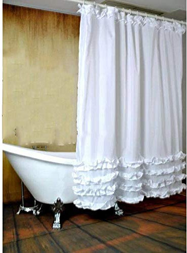 MU Punch Gratuit Douche Rideaux Personnalité Couleur Unie Blanc Dentelle De Lotus en Polyester Imperméable Et Moisi (180 * 180Cm) Plus épais