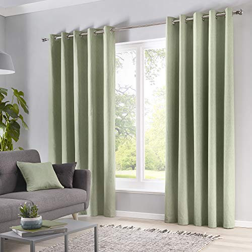 Fusion Sorbonne 100% Cotton Eyelet Lined Curtains, Green, 66 x 72 Inch, Polycotton, W168cm (66) x D183cm (72)