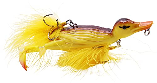 1 Stück 3D Ente Topwater Angelköder Gelbes Entlein Schwimmender künstlicher Köder Ploppende und spritzende Füße Hart Fischerei 12cm 28g