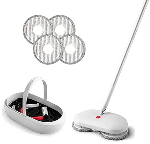 REECOO Electric Spin Mop - Automatic Cleaning Cordless Floor Mop with 4 Packs Mop Pads and Automatic Cleaning Buckle, Rechargeable Floor Polishing Machine for Wood, Marble, Tiles, Hardwood Floor