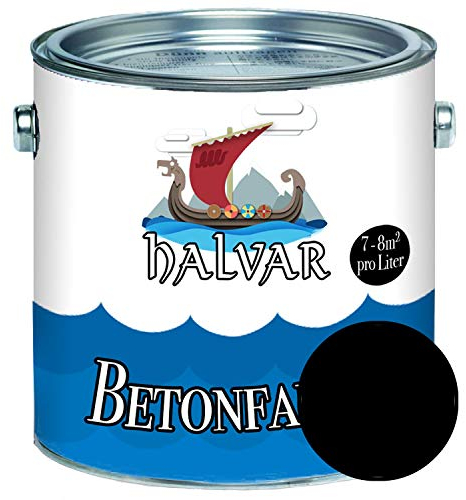 Halvar Betonfarbe/Bodenbeschichtung SEIDENMATT Weiß/Grau/Schwarz RAL 9001-9018 Fassadenfarbe (5 L, RAL 9005 Schwarz)