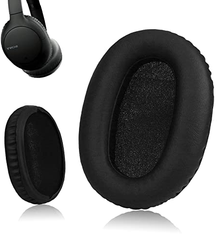 Krone Kalpasmos Ersatz-Ohrpolster für Sony Kopfhörer, Proteinleder, für WH-CH700N, Kompatibel Mit WH-CH710N, Weiche High-Density-Ohrpolster aus Memory-Schaum, Schwarz
