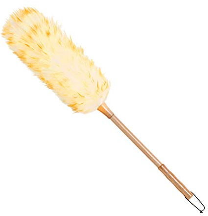 Pyude Poignée en Bois De Laine d'agneau Plumeau Brosse À Poussière Ménagère Meubles Doux Brosse en Laine d'agneau Antistatique, Poignées Confortables pour Voiture De Bureau À Domicile
