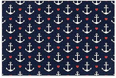 Linomo 1000 Pieces Jigsaw Puzzles for Adults Kids, Nautical Anchor Love Heart Jigsaw Puzzle Educational Games Home Decoration