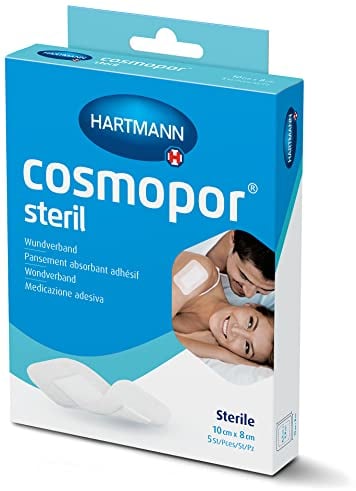 Cosmopor Steril: Zur sterilen Versorgung von Verletzungen und Wunden. Auch nach Operationen. Hautfreundlich und sicher haftend, für sensible Haut geeignet; 10 x 8cm, 5 Stk.
