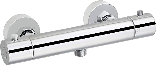Saqu Essential Duscharmatur mit Thermostat Aufputz Duschthermostat mit 38 °C Sicherheitsstopp Mischbatterie für Dusche 15cm Brause Thermostat Chrom