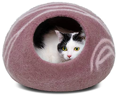 MEOWFIA Katzenbett Höhle – katzenhöhle umweltfreundliche Betten aus 100% Merinowolle für Katzen und Kätzchen (Rose Gold, M)