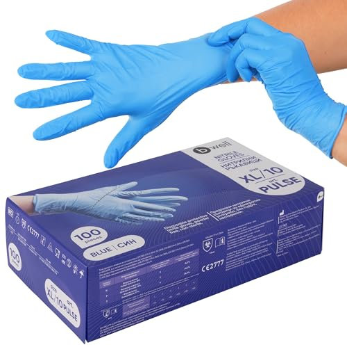 B-well PULSE 100 Stück Nitrilhandschuhe Nitril Einweghandschuhe Nitril Einmalhandschuhe mit standard EN 455-1, EN 455-2, EN 1186 (Medium)