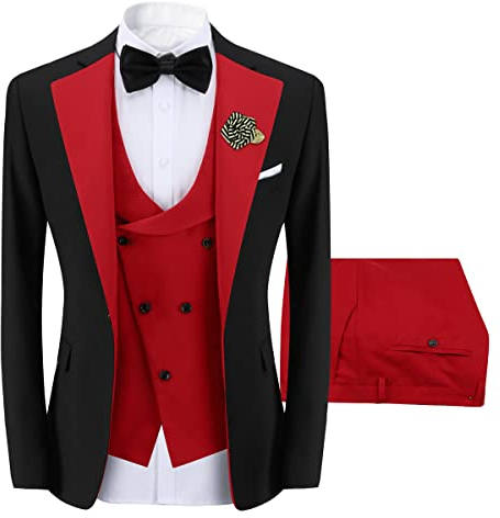 Sliktaa Herren 3-Teiliger Anzug Slim Fit Formeller Hochzeit Büro Blazer Weste und Hose Mehrfarbig