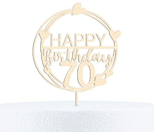 Alsino Happy Birthday Cake Topper Geburtstag 18-90 Jahre Kuchendeko aus Holz 15 cm Höhe, Motiv wählen:70 Jahre