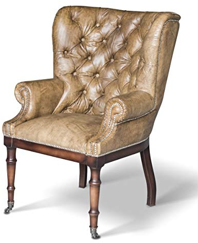 Casa Padrino Chesterfield Echtleder Sessel Vintage Leder mit Rollen Luxus Wohnzimmer Ohrensessel Möbel Büffelleder Sessel, Lederfarbe:Vintage Gold