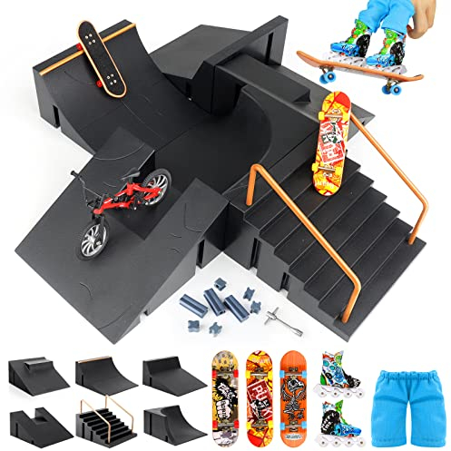 CS COSDDI Finger Skateboard und Rampe Zubehör Set, Fingerboard Skate Park Spielzeug Set, DIY Montage Skate Park Kit Fingerspielzeug Mit Rampe Parks Für Fingersportarten, Geschenk Für Kinder