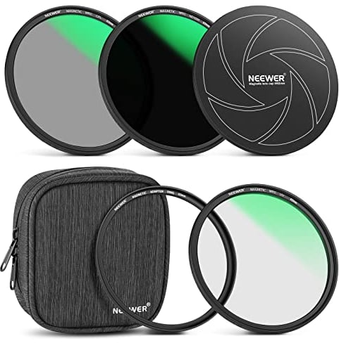 NEEWER 62mm 5-in-1 Magnetic Lens Filter Kit, Includes Neutral Density ND1000+MCUV+CPL+Adapter Ring+Filter Cap with 42-Layer Coating/Ultra Slim/Scratch Resistant HD Optical Glass&Water-Resistant Pouch