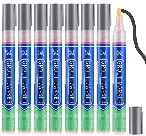 Vokmon 8 Stück Grau Fugenstift, Wasserfest, Fugen Reparatur Stift mit Ersatzspitze, Dunkelgrau Fugenstift Für Wiederherstellung Fliesenmörtel Wand Boden Badezimmer Und Küche