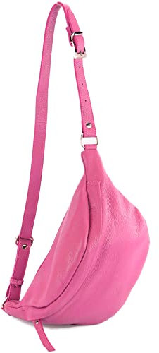 modamoda de - T77 - Ital. Sac Banane, Sac Banane, Sac de Poitrine, Taille Moyenne, en Cuir Souple, Rose Bonbon, L