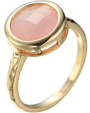 Bishilin Frauen Ringe Vergoldet, Verlobungsringe Solitär mit Rosa Opal Gold Ringe Damen Modeschmuck Größe 62 (19.7)