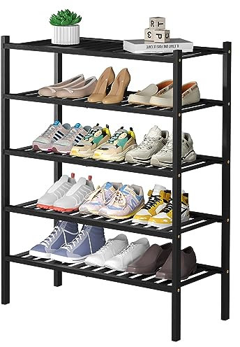 ROMGUAR CRAFT Schuhregal aus Bambus, 5 Ebenen, freistehend, Holz, Schuhregal für den Eingangsbereich, kleiner Raum, stapelbar, 68,6 x 27,9 x 83,8 cm, Schwarz
