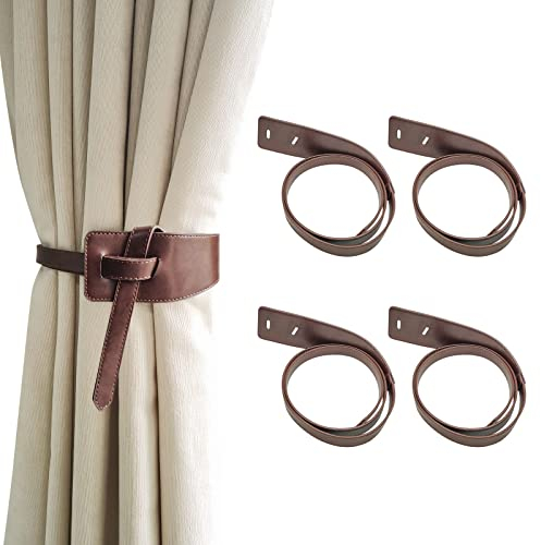 Rddconkit Vorhanghalter aus Leder, 4 Stück, minimalistisch, Vintage-Stil, Kaffee