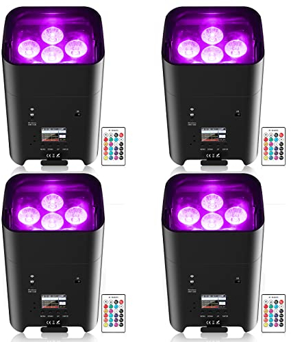 UKing 4er 108W Akku LED Par scheinwerfer strahler Wiederaufladbarem RGBWA+UV disco Party Licht Bühnenlicht 9600mAh mit Fernsteuerung/APP/IR/DMX für dj Bar KTV Band Hochzeit- Versand aus De