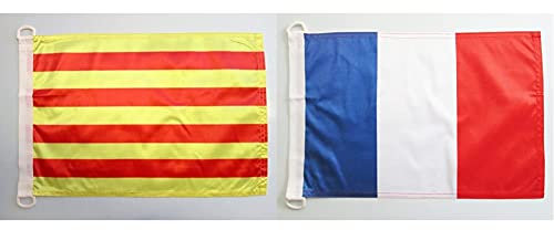 AZ FLAG Pavillon Nautique Catalogne 45x30cm - Drapeau de Bateau Catalan 30 x 45 cm & Pavillon Nautique France 45x30cm - Drapeau de Bateau français 30 x 45 cm