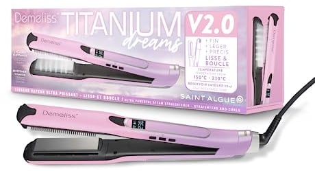 Demeliss Titanium V2.0 - Plancha de Vapor Rizadora 2-en-1 para Cabello - Fácil de Usar - Potente para Todo Tipo de Cabello - Alisado Duradero desde la Raiz