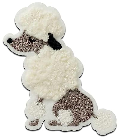 Mono-Quick Pudel flauschig Chenille Tier - Aufnäher, Bügelbild, Aufbügler, Applikationen, Patches, Flicken, zum aufbügeln, Größe: 6,9 x 5,5 cm
