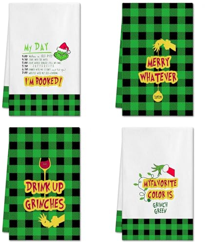 Ohok 4 Stück Weihnachten Handtücher 45x65 cm, Mode Dekoration Küchentücher Weihnachtsmann Geschirrtücher Weiche Mikrofasertücher für Badezimmer Küche Trockentuch Weihnachten Deko (Set Q)