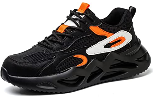 Annvia Arbeitsschuhe Sicherheitsschuhe Herren Damen Leicht Stahlkappenschuhe Atmungsaktiv rutschfeste Arbeitsturnschuhe Sneakers mit Stahlkappe S1 Schwarz größe 42