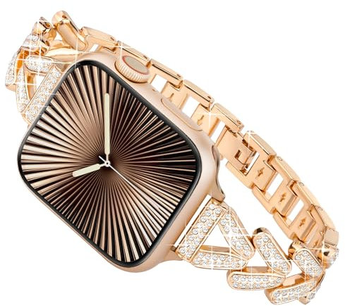 Melyis Correa de lujo compatible con correas de Apple Watch para mujer de 1.575 pulgadas, 1.614 pulgadas, 1.496 pulgadas, Series 9, 8, SE, 7, 6, 5, 4, 3, 2, 1, correa de metal fino para Apple Watch