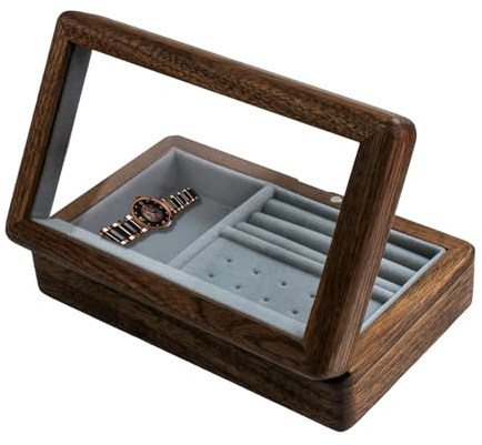 IRIVER BALNK HOCHWERTIGE SCHMUCKSCHATULLE AUS WALNUSS-HOLZ: Handgefertigte Reise-Schmuckbox für Ringe, Ohrringe und Kleinigkeiten. Mit Samtfutter – Das ideale Geschenk für Hochzeit, Weihnachten