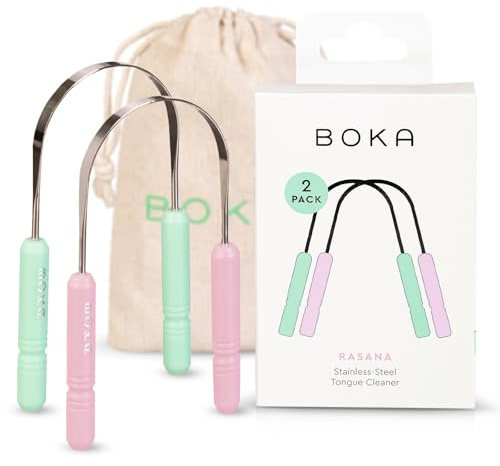 Boka Stainless Steel Tongue Scraper Green & Pink 2Pack