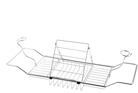 MegLob Miroir Gold/Silver Bathtub Play Caddy, Étagère De Baignoire en Métal pour Bougie/Verre À Vin/Tablette, Accessoires De Baignoires Réglables Et Gadgets De Salle De Bain,Argent