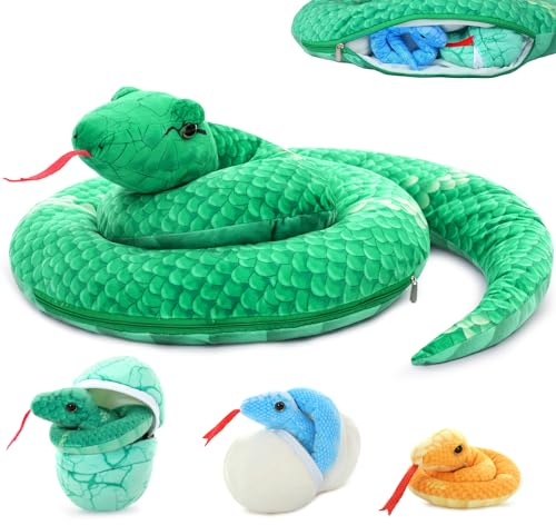 MorisMos 140cm lang Schlange Kuscheltier XXL mit Baby im Bauch, riesen Gefülltes Schlange plüschtier groß,Kobra ferngesteuerte Schlange Klapperschlange Schlangesss Spielzeug