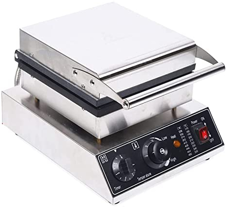 WolFum Gaufrier électrique à cornet de crème glacée, gaufrier carré commercial en acier inoxydable de 2000 W, contrôle de la température et du temps de 50~300 ℃, revêtement antiadhésif et facile à