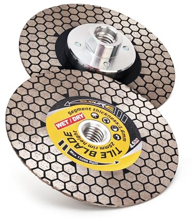 Solidure Diamant-Trennscheibe 115 mm x M14, Doppelfunktions-Porzellanklinge zum Schneiden und Schleifen von Keramikfliesen, Porzellan, Granit, Marmor