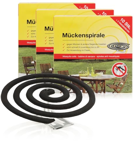 com-four® 30x Antimücken-Spiralen mit Ständer - Rauchkreisel gegen Mücken, Moskitos und andere Insekten ideal für Balkon, Terrasse, Garten und Camping - Mückenschutz (30 Stück - Spirale schwarz)
