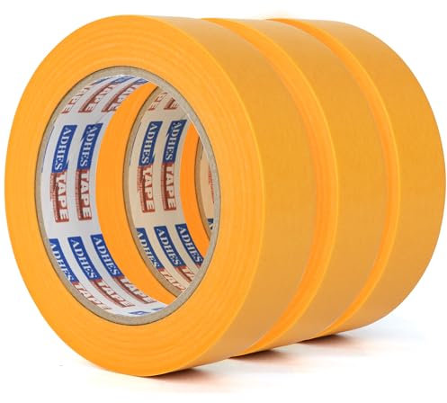 ADHES Nastro Adesivo di Carta Nastro per Mascheratura Arancione Per Pittori A Nastro Adesivo Senza Lasciare Residui, Nastro Adesivo, 25mm X 50 m, 3 Rotoli Masking Tape