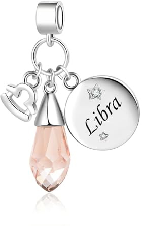 LSxAB Teardrop Birthstone 12 Constellation Charm for Women Horoscope Zodiac Sign Birthday Charms Compatible with Pandora Bracelets