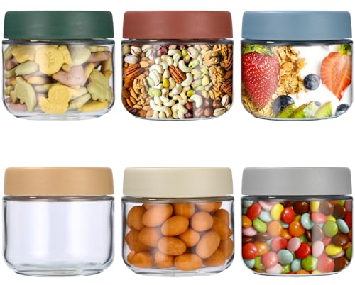 Cotepi Lot de 6 Pots D'avoine de Nuit de 300ml,Pot Yaourt en Verre Avec Couvercle,mason jar pour Avoine Nocturnes, Mise en Conserve, Conservation (6 x 300 ml)