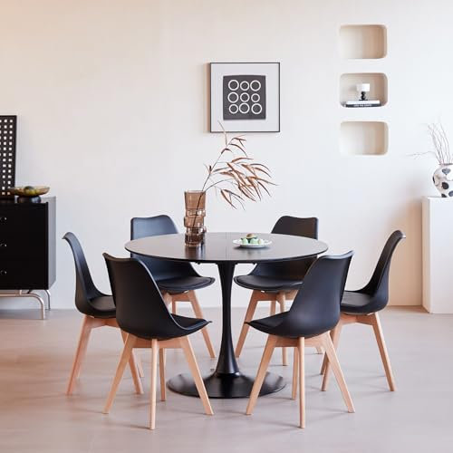 BenyLed Set de Mesa Redondas y 6 Sillas para Cocina, Terraza, Jardín, Balcón o Comedor, Negro (110 * 110 * 75cm)