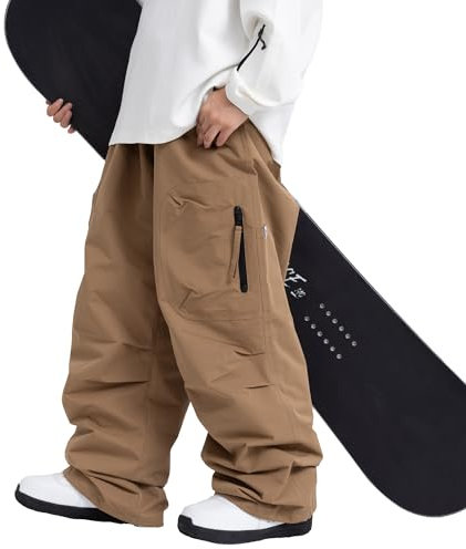 SNOWVERB Isolierte Skihose für Damen und Herren, wasserdicht, Cargo-Schneehose, Snowboardhose, Outdoor-Wanderhose für Wintersport, Größe L, Braun