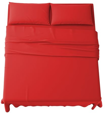 MAXIME MAISON - Completo Lenzuola Matrimoniali 4 Pezzi, Set Lenzuola Matrimoniale in Microfibra Made in Italy, Completo Letto 1 Lenzuolo con Angoli, 1 Lenzuolo Sopra, 2 Federe (Rosso)