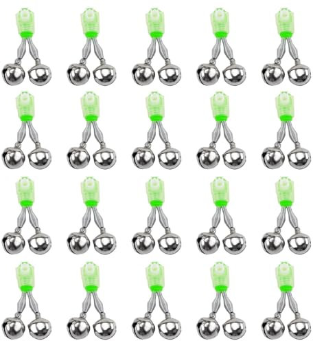 20 Stück Spiralclip Angelglocken für Angelrutenalarm,Klarer und lauterer Klang,Weißblech,Einfache Befestigung,Loch für Externe LED,Lichter oder Leuchtstäbe