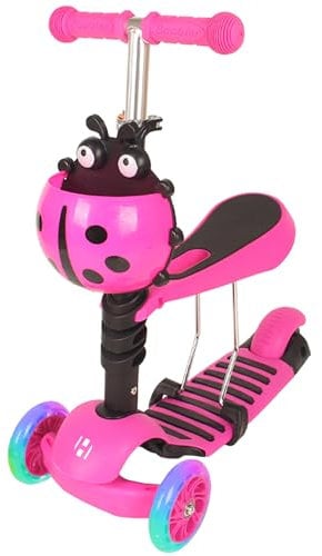 Habib Gruppe 3-in-1 Kinderroller für Jungen und Mädchen - Abnehmbarer Sitz, LED-Räder, Höheverstellbarer Lenker, Tretroller - Kinder Roller Outdoor Spiel, für 2-8 Jahre Kinder - Pink
