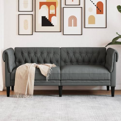 IKAYAA Chesterfield-Sofa 2 Sitzer Sofa Stoff Sofa Moderne Couch 2er Couch Loungesofa Bequemes 2-Sitzer Sofa für Wohnzimmer Wohnung Schlafzimmer-Dunkelgrau-2-Sitzer