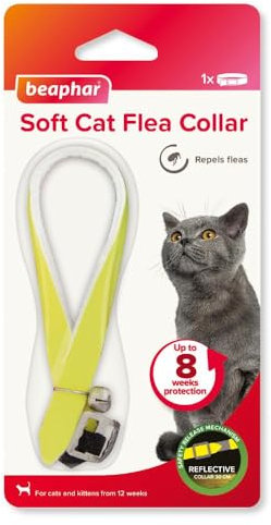 Beaphar – Soft Flea Collar for Cats – Repels Fleas For up to 8 Weeks – Adjustable Fit With Safety Mechanism – Reflective Finish for More Visibility at Night – 1 x Reflective Collar